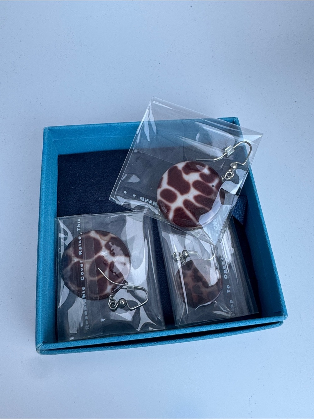 Round Giraffe-Pattern Dangle Earrings in Brown & Cream